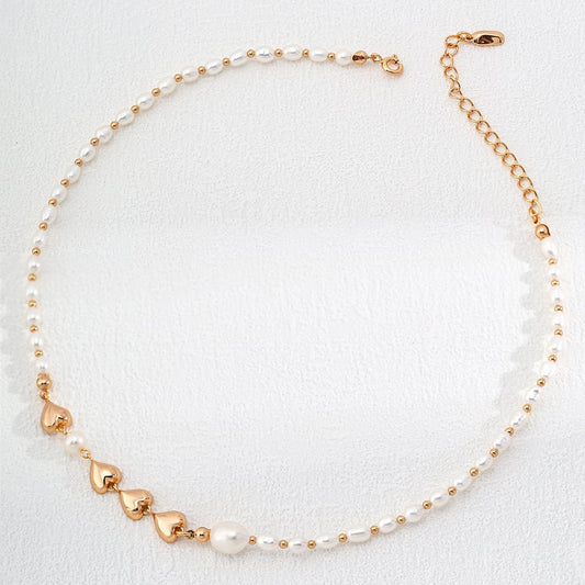 18K Gold-Plated Heart Pearl Necklace with 925 Silver Chain