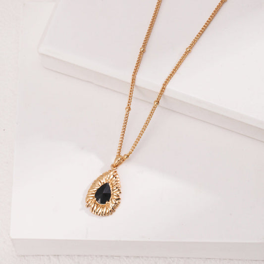 18K Gold-Plated Black Onyx Pendant 925 Silver Necklace