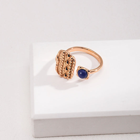 18K Gold-Plated 925 Silver Lapis Lazuli Open Ring