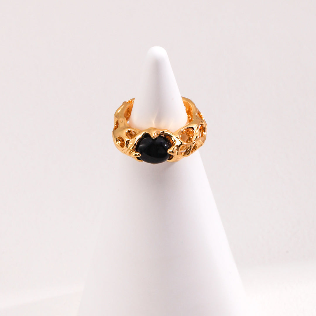 18K Gold-Plated 925 Silver Black Onyx Statement Ring