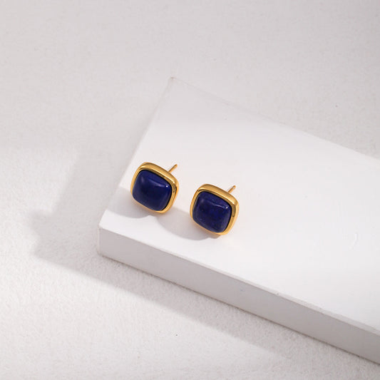 18K Gold-Plated 925 Silver Lapis Lazuli Stud Earrings