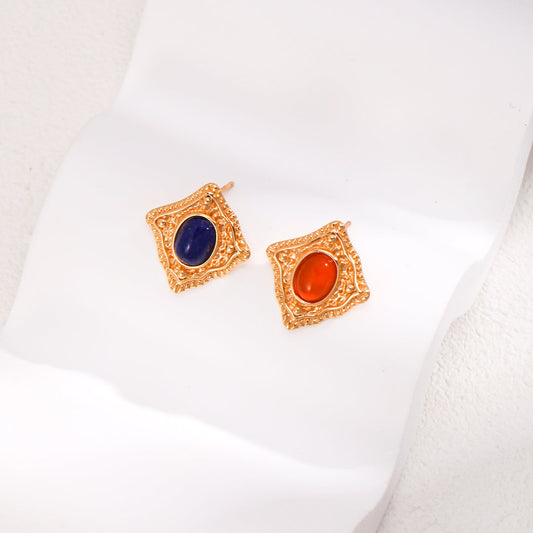 Diana 18K Gold-Plated 925 Silver Sterling Silver Lapis Lazuli Red Garnet Earrings