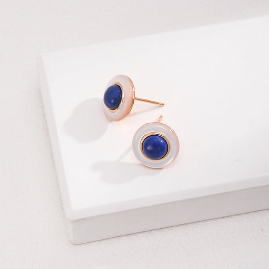 18K Gold-Plated 925 Silver Antique Gold Lapis Lazuli Earrings