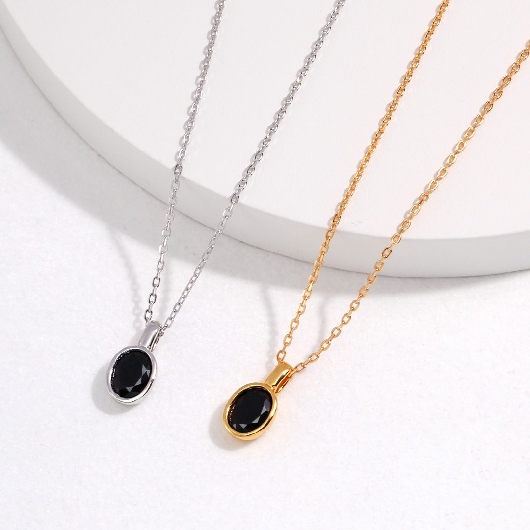 18K Gold-Plated 925 Silver Oval Onyx Pendant Necklace