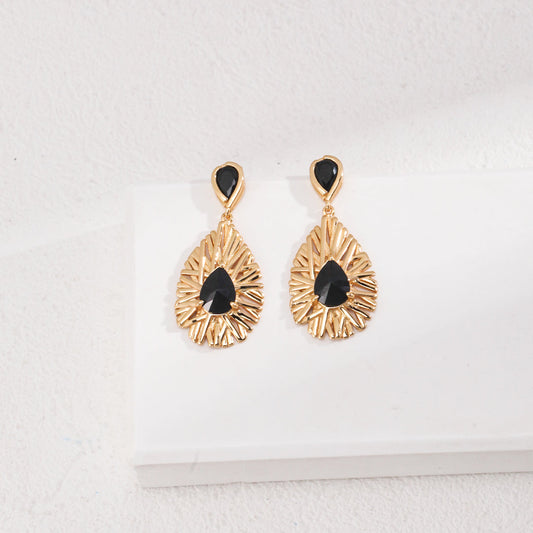 18K Gold-Plated 925 Silver Black Onyx Teardrop Earrings