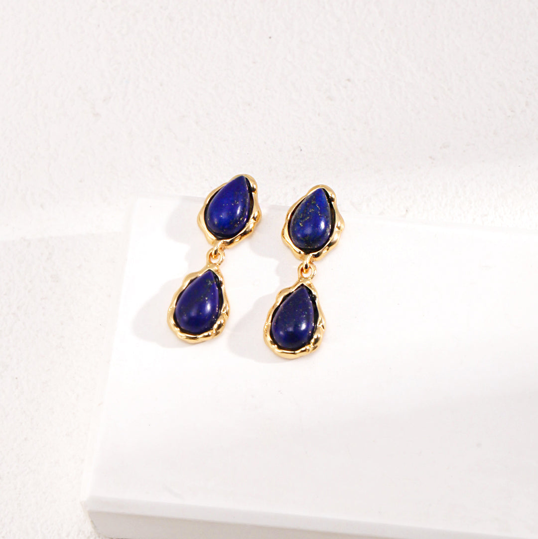 18K Gold-Plated 925 Silver Lapis Lazuli Drop Earrings in 925 Silver