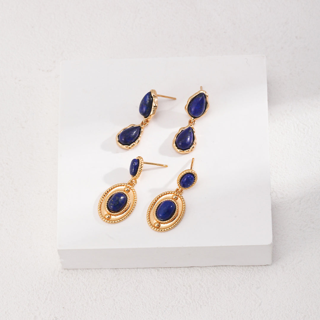 18K Gold-Plated 925 Silver Lapis Lazuli Drop Earrings in 925 Silver