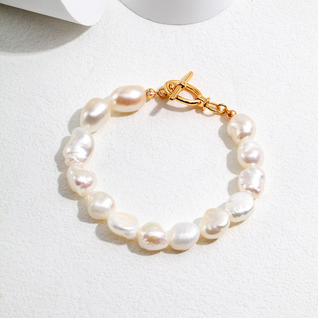 Elizabeth - Vintage 18 Gold Plated Sterling Silver Natural Pearl Bracelet