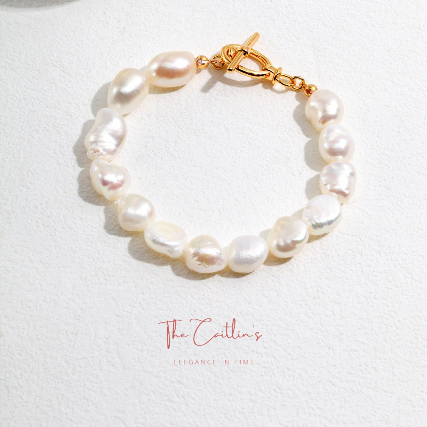 Elizabeth - Vintage 18 Gold Plated Sterling Silver Natural Pearl Bracelet