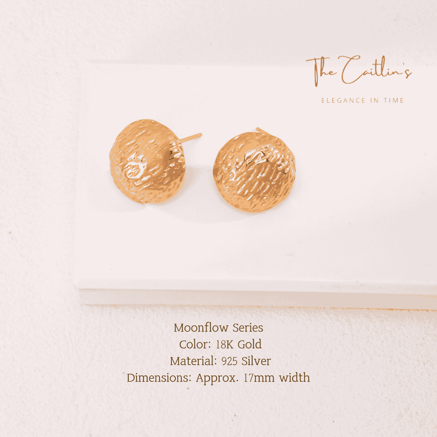 18K Gold-Plated Hand-Carved Textured Round 925 Silver Stud Earrings