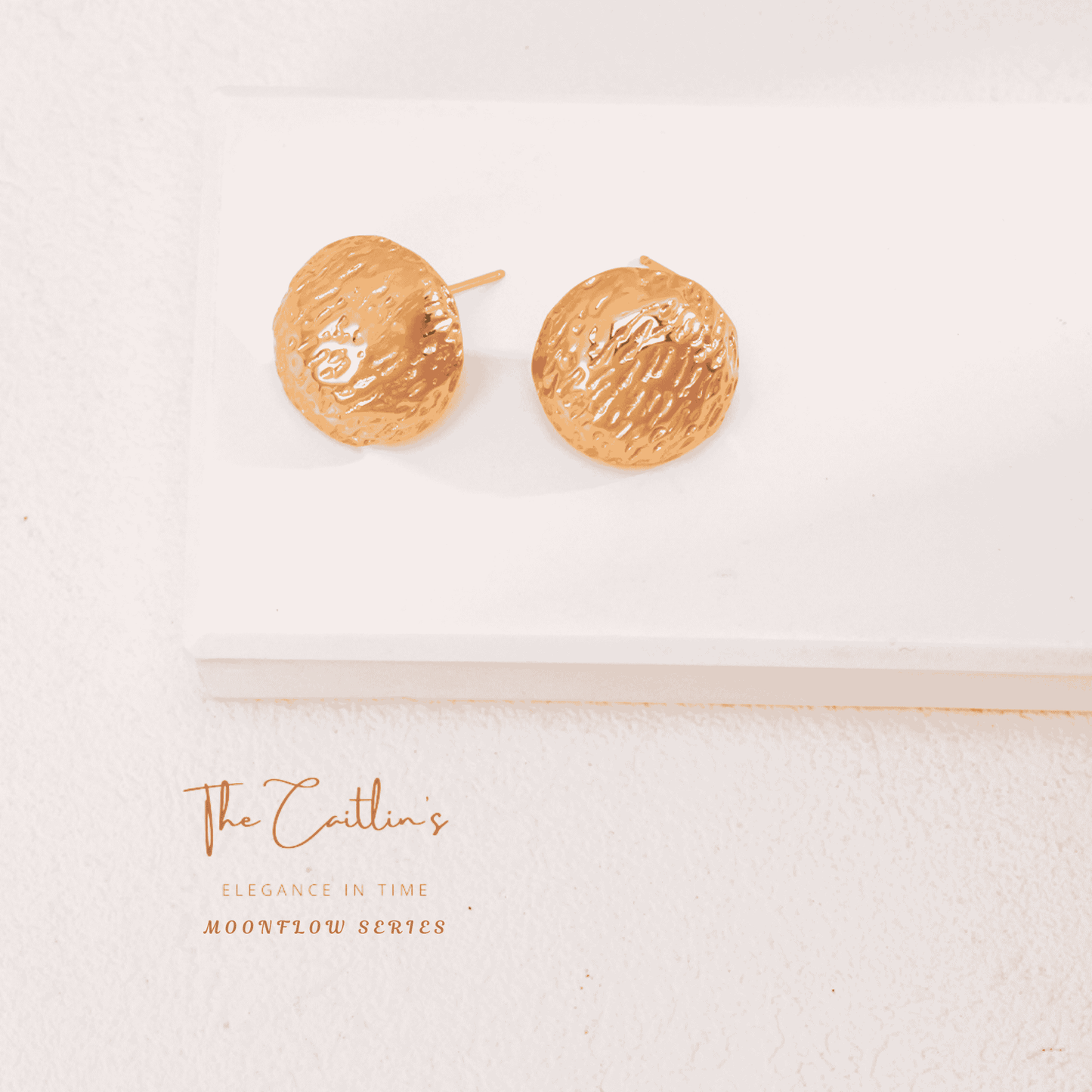 18K Gold-Plated Hand-Carved Textured Round 925 Silver Stud Earrings