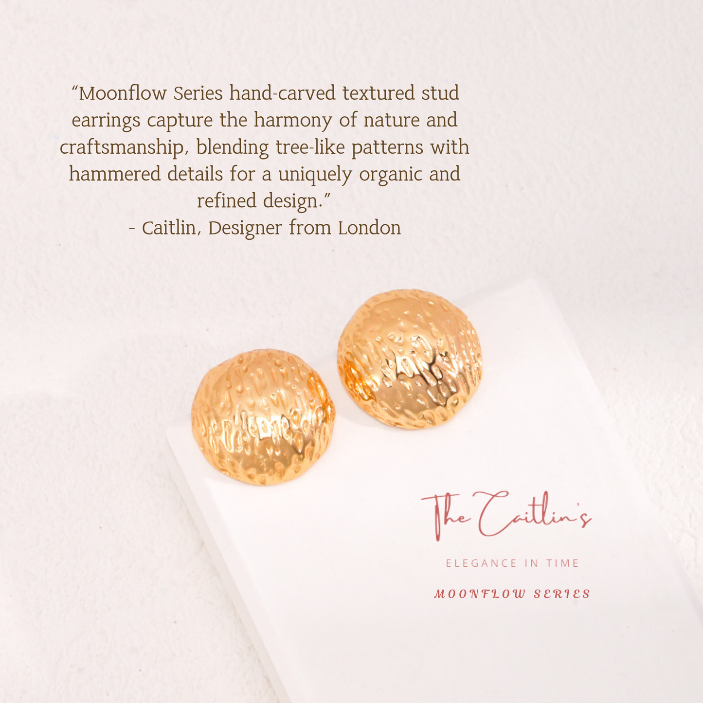 18K Gold-Plated Hand-Carved Textured Round 925 Silver Stud Earrings