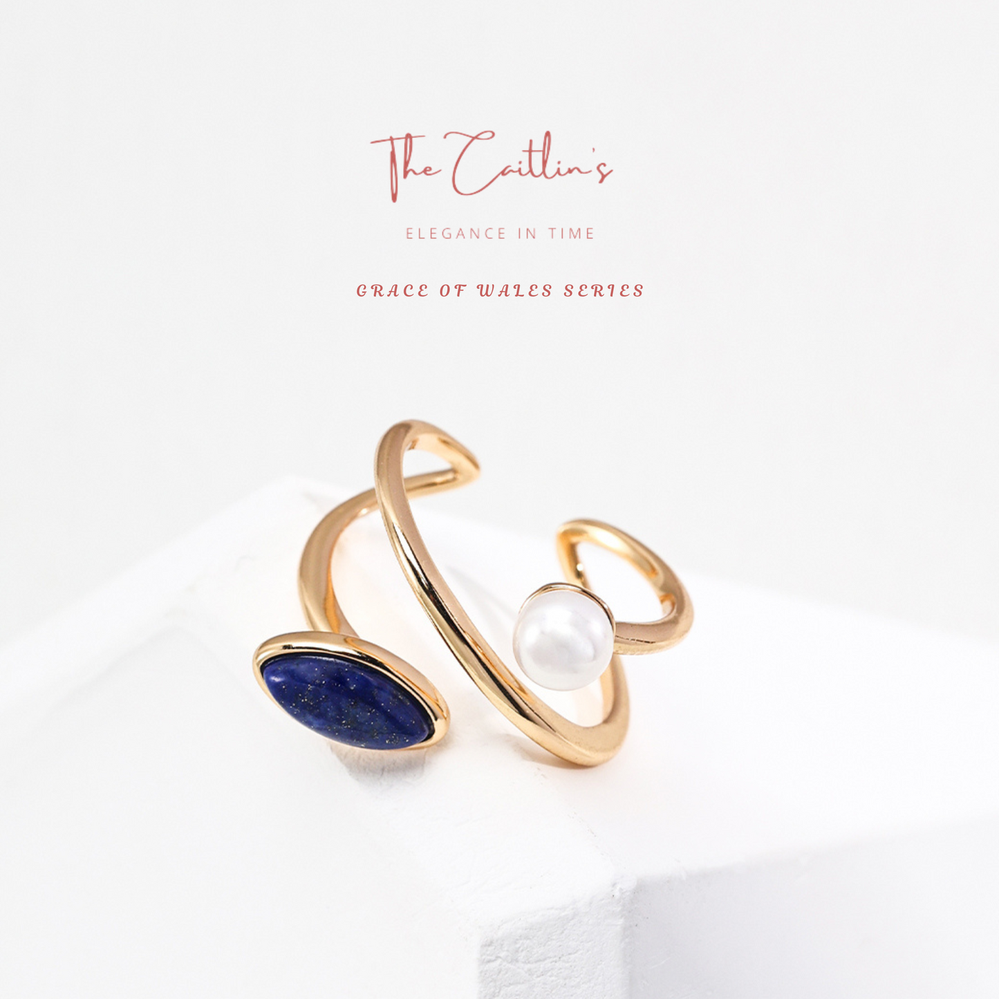 S8K Gold-Plated 925 Silver Natural Pearl Lapis Lazuli Ring