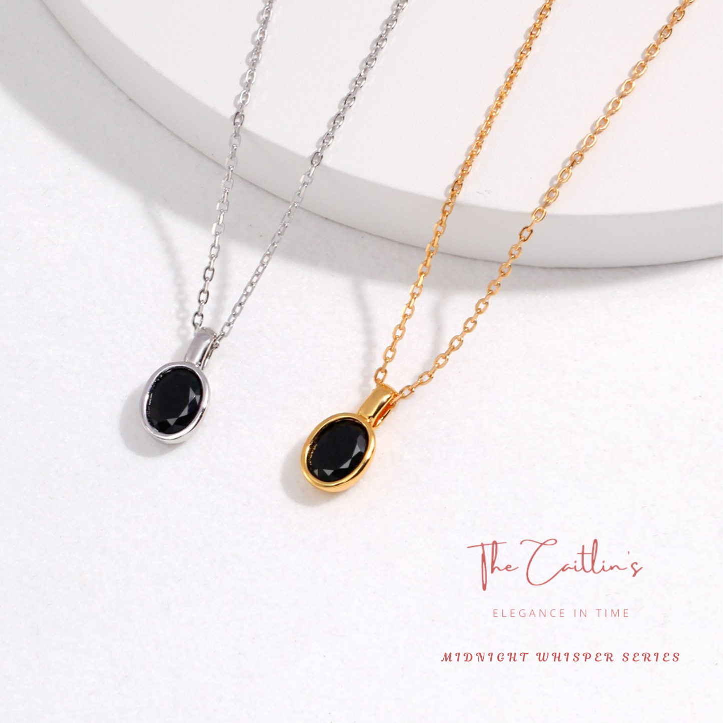 18K Gold-Plated 925 Silver Oval Onyx Pendant Necklace